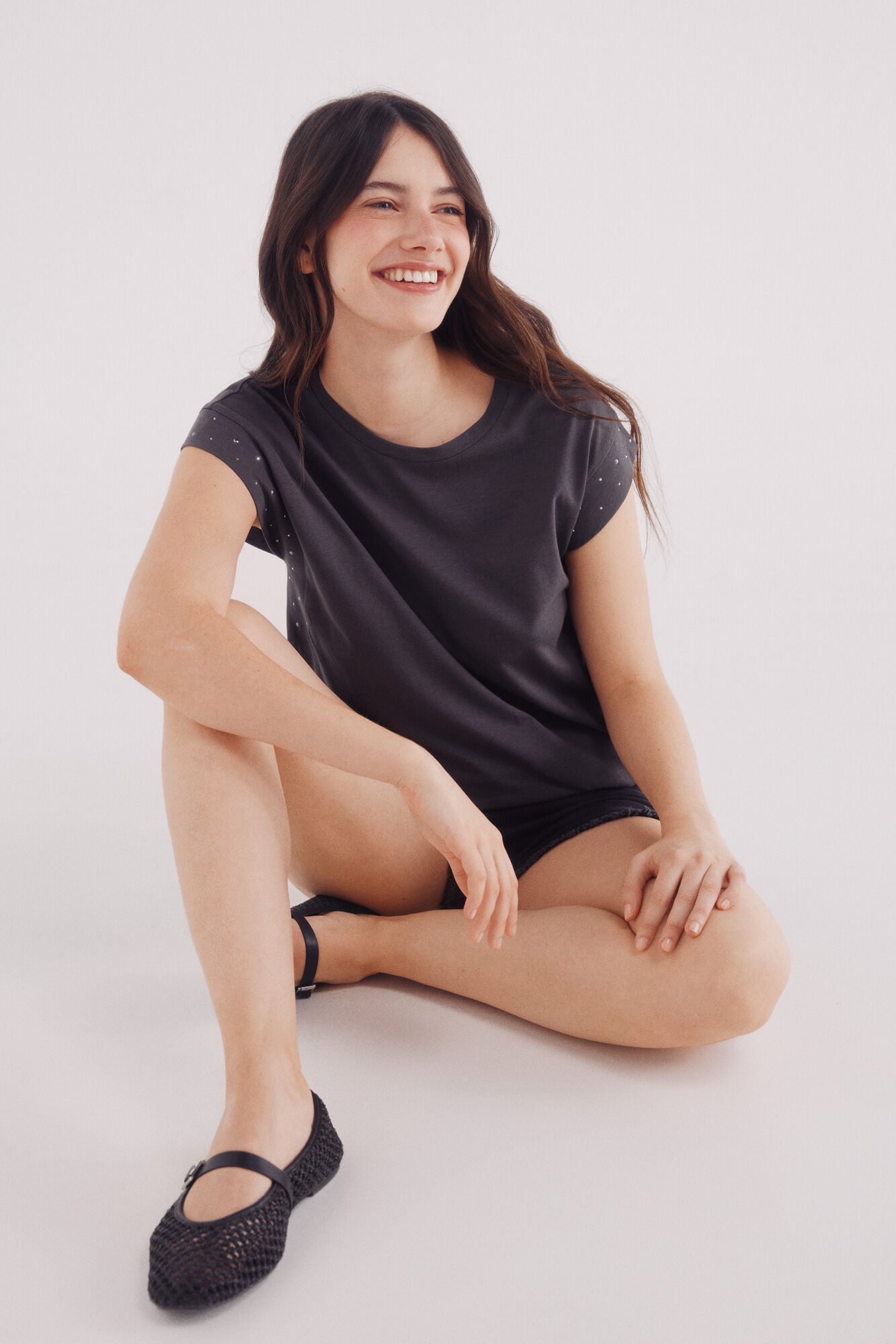 Springfield Playera mangas tachuelas cristal