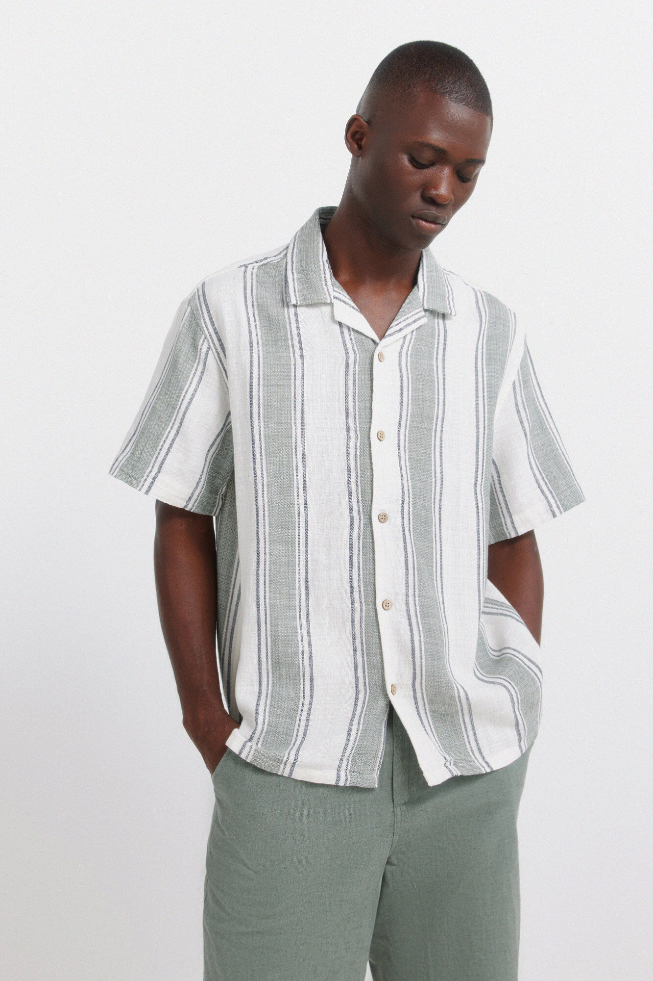 Springfield Camisa de manga corta de rayas r&uacute;stica