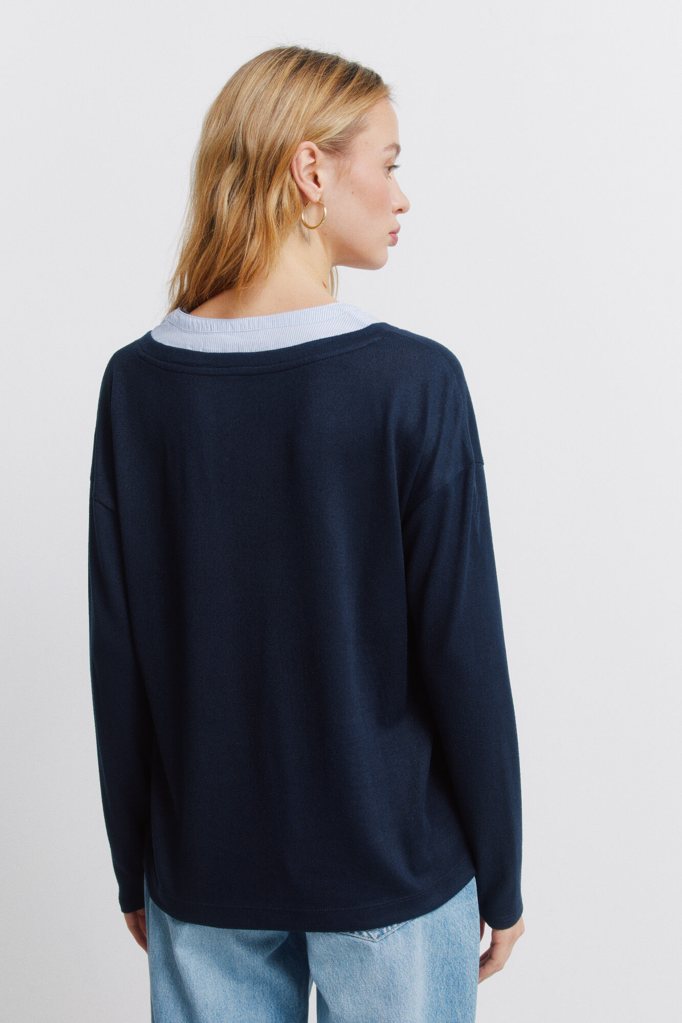 Springfield Playera manga larga escote en pico marino