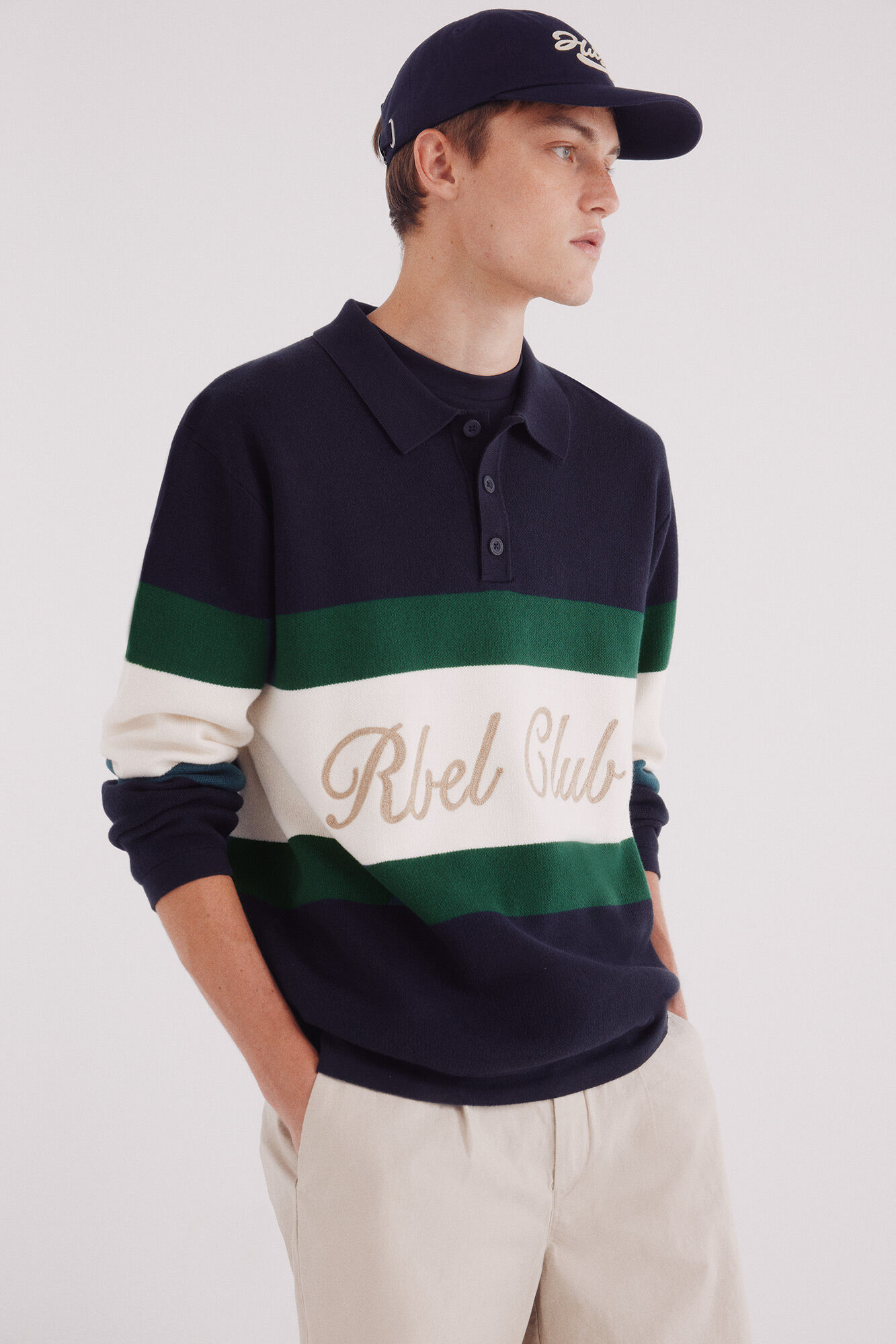 Springfield Su&eacute;ter cuello polo texto bordado azul