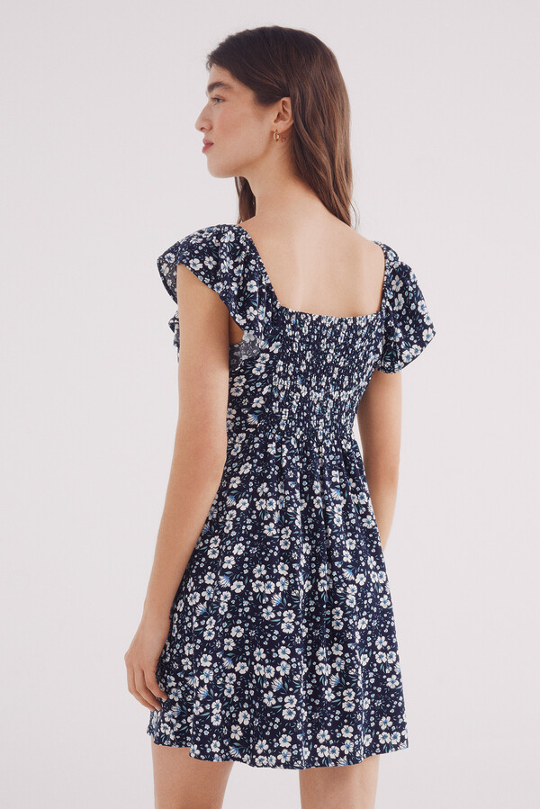 Springfield Vestido corto tirantes volantes estampado marino