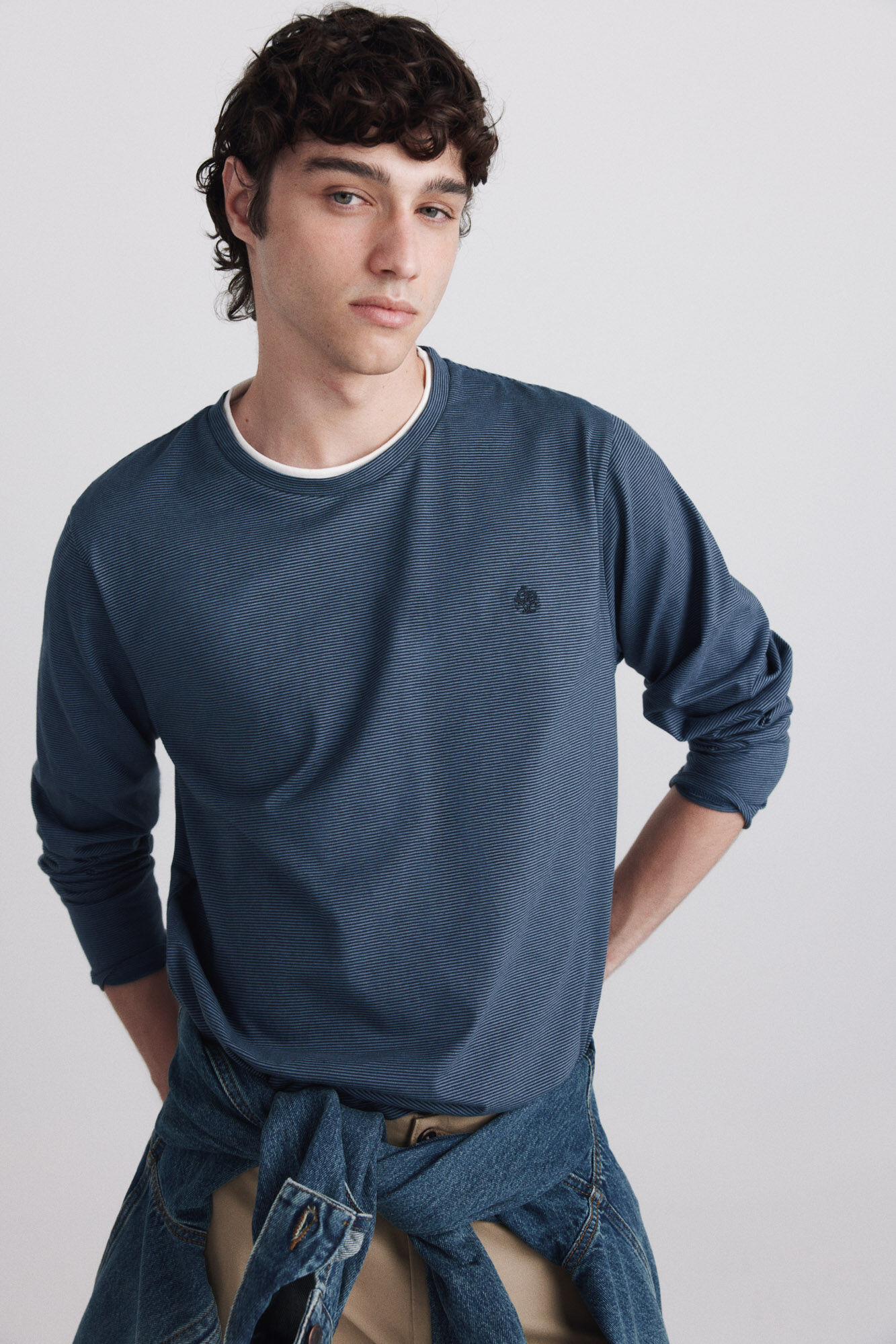 Springfield Playera manga larga doble cuello de rayas