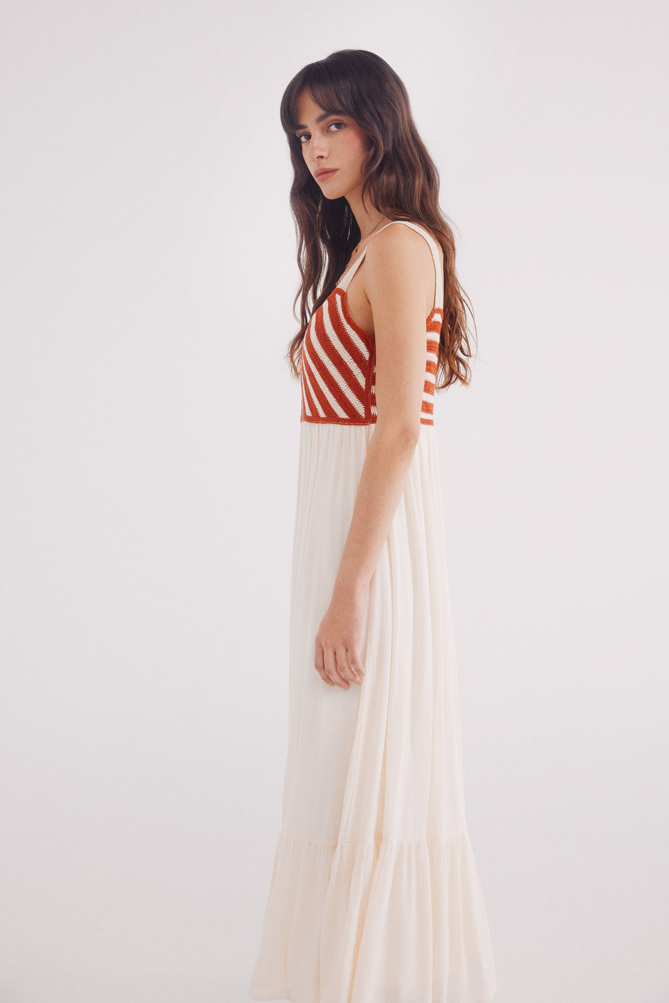 Springfield Vestido midi combinado crochet amarillo