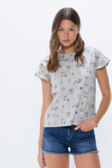 Springfield Playera estampada mangas volante gris