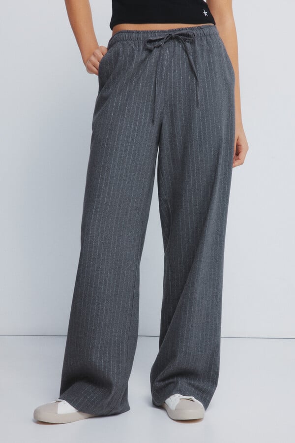 Springfield Pantalones jogger de rayas de lúrex gris