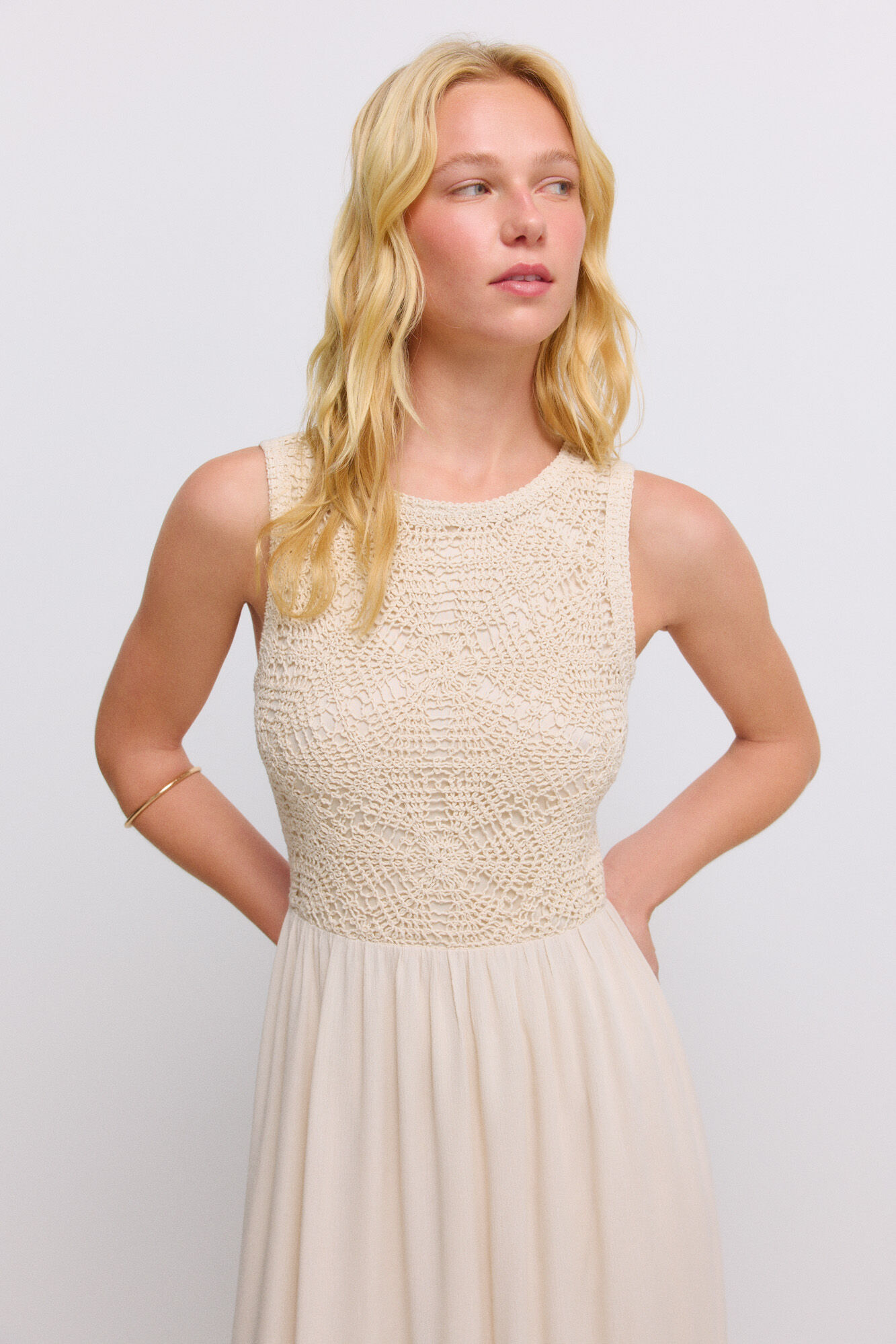 Springfield Vestido sin mangas de crochet beige