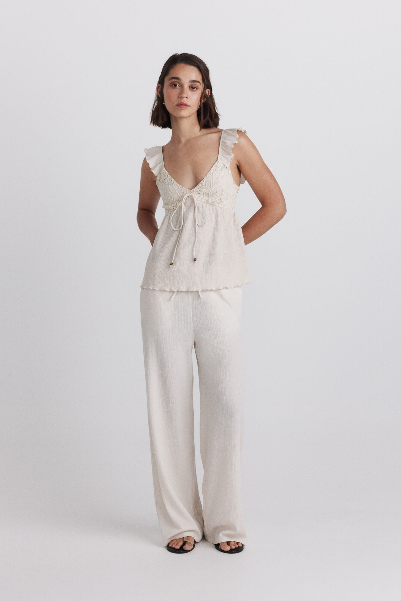 Springfield Playera de tirantes con volantes blanco