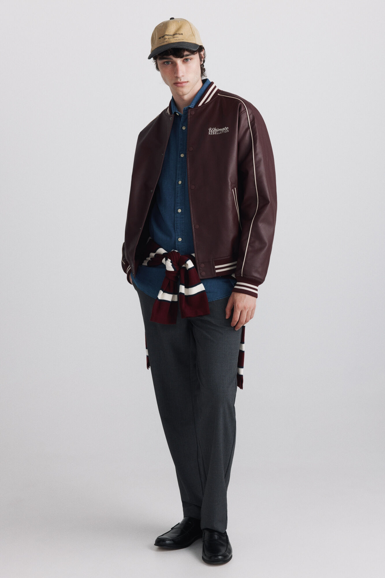 Springfield Chamarra bomber efecto piel varsity rojo