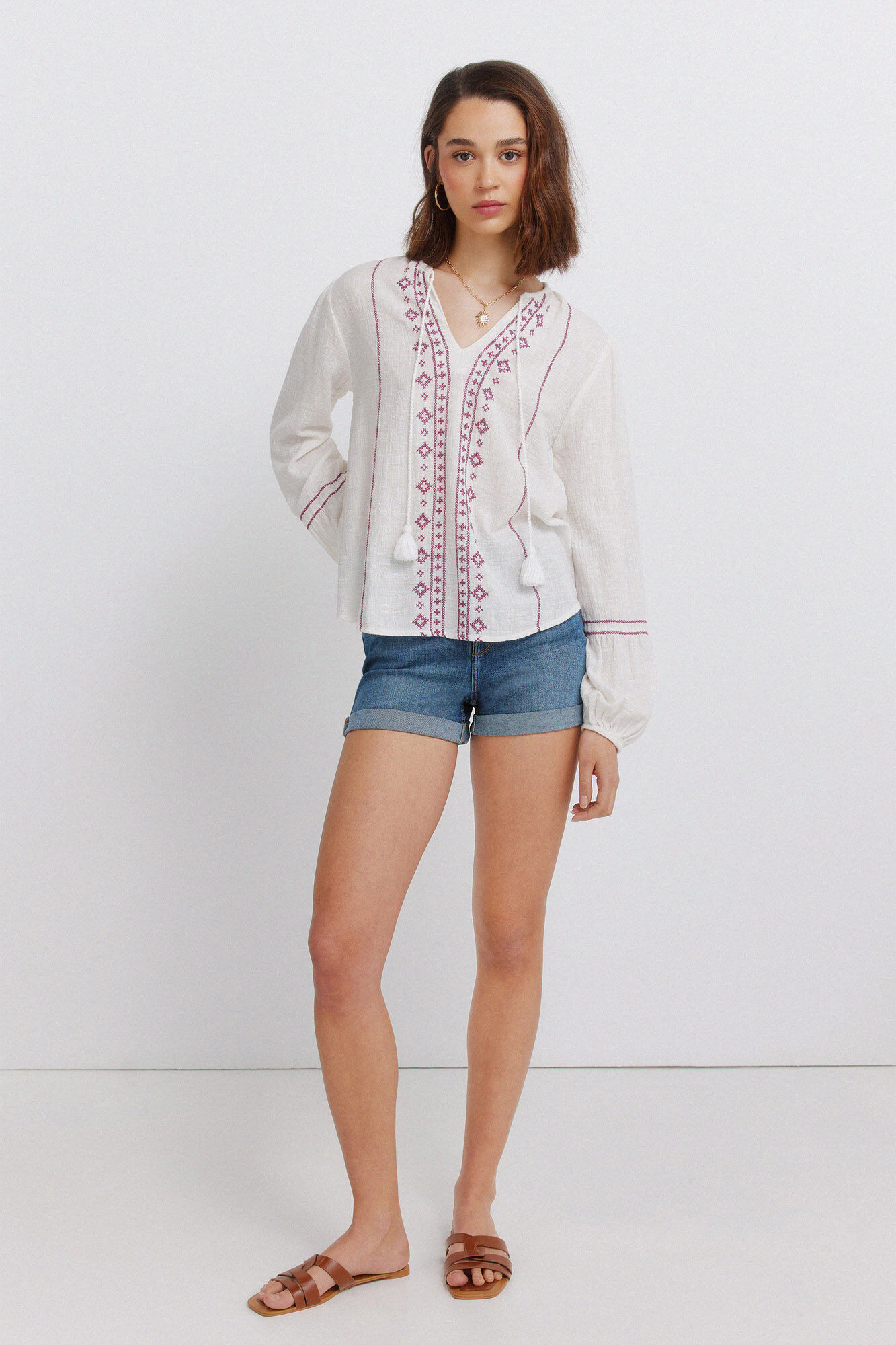 Springfield Blusa manga larga estampado cenefa
