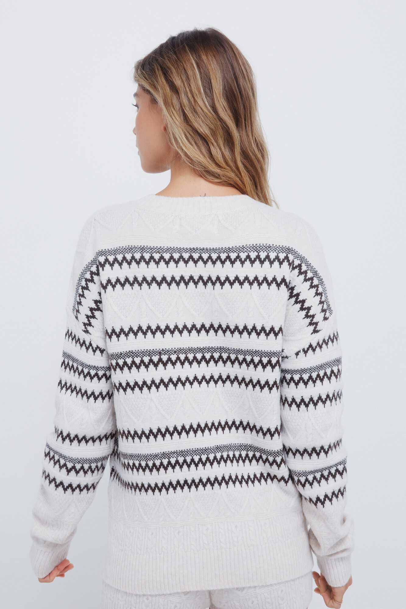 Springfield Jersey jacquard marr&oacute;n con cenefas caf&eacute;