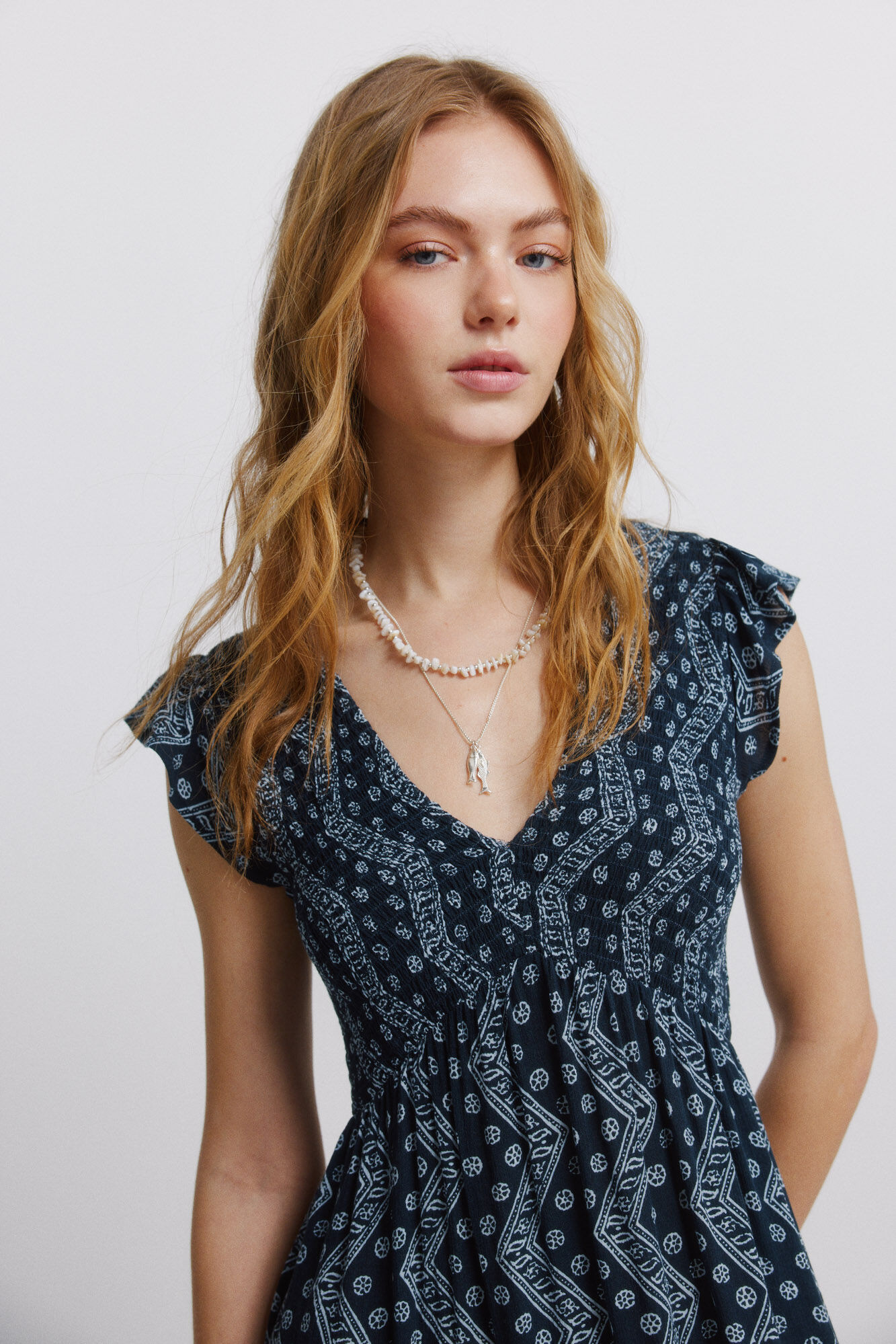 Springfield Vestido midi estampado cenefa azul