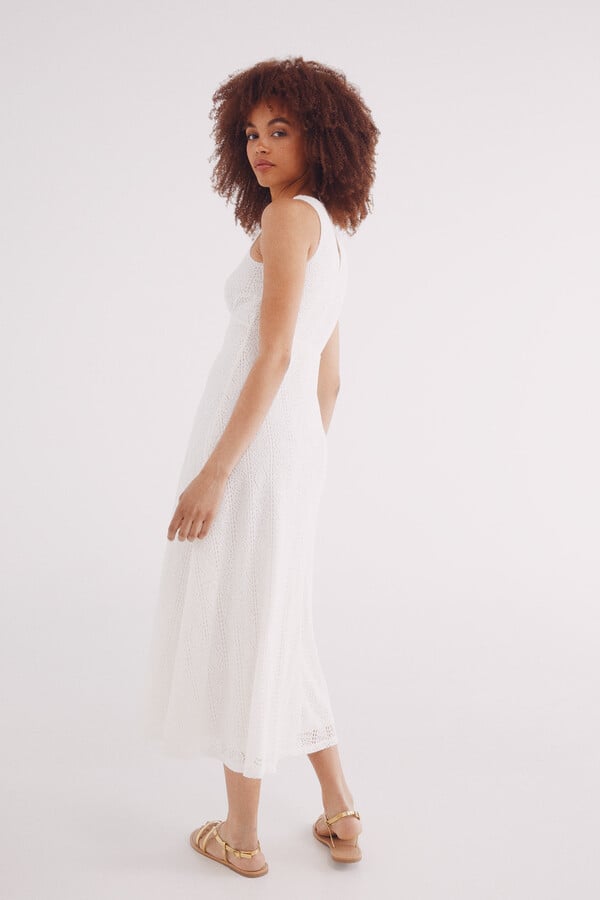 Springfield Vestido midi crochet blanco natural
