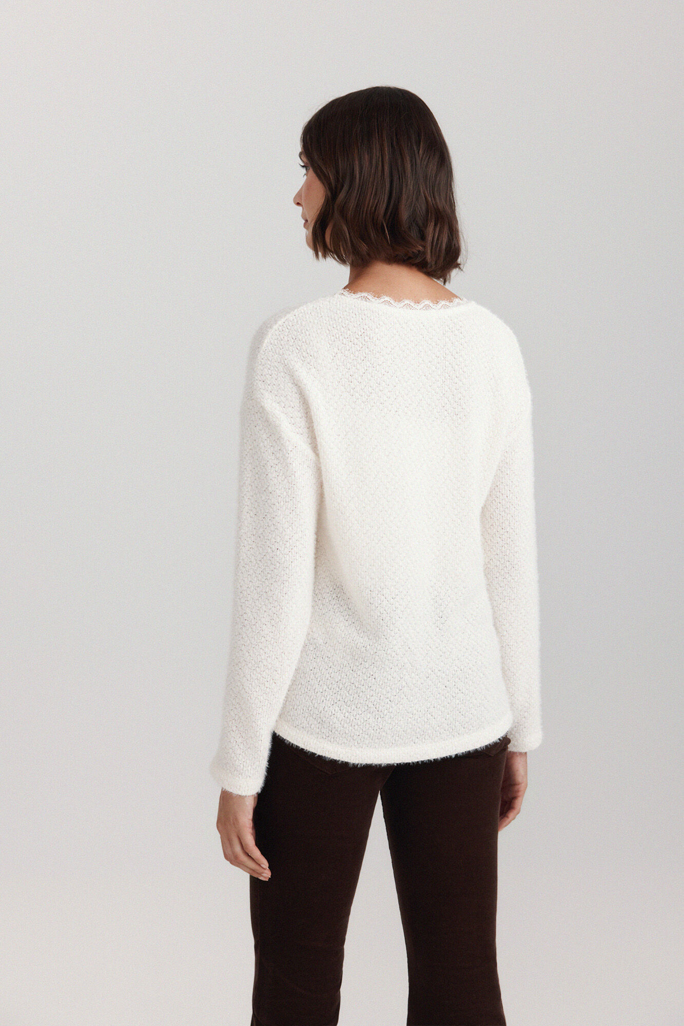 Springfield Su&eacute;ter fino cuello lace beige