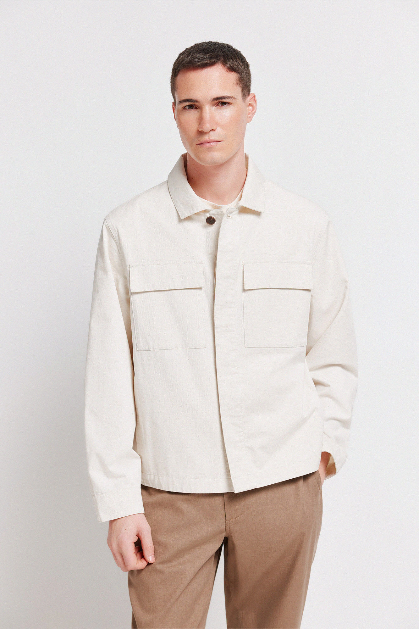 Springfield Sobrecamisa overshirt de lino y algod&oacute;n blanco