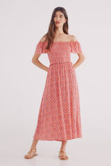 Springfield Vestido midi estampado cuerpo smock coral