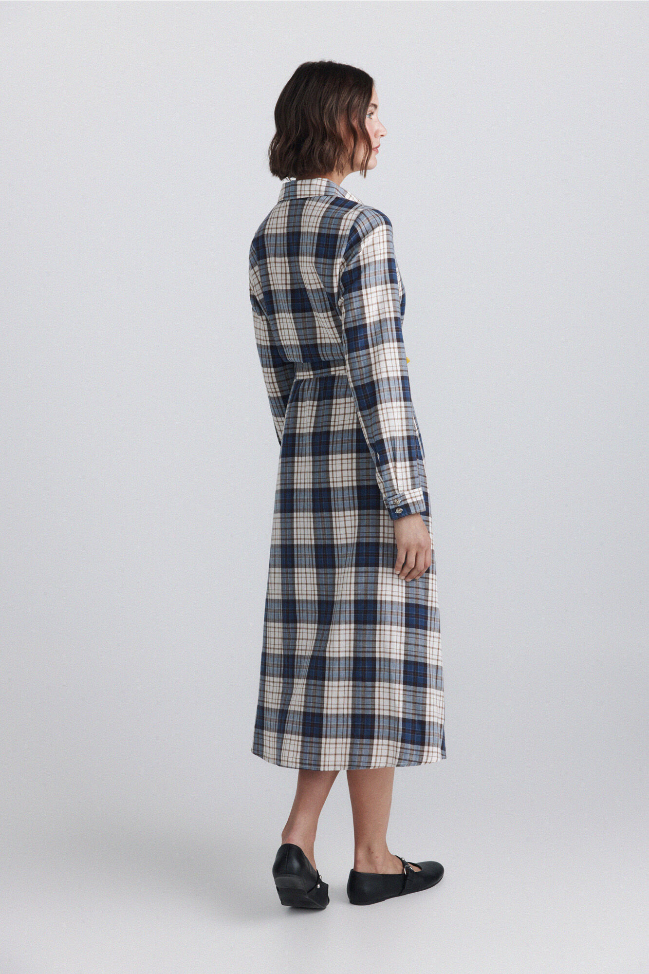 Springfield Vestido midi camisero a cuadros azul