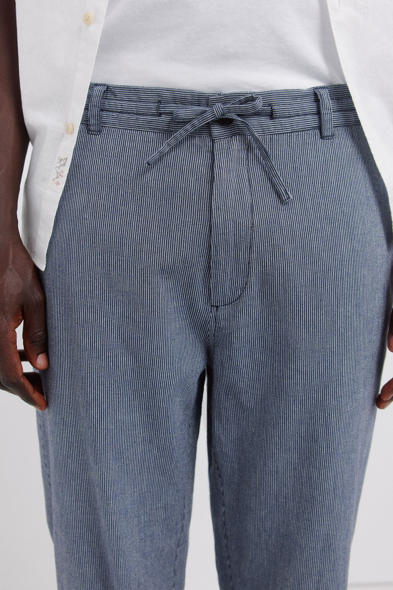 Springfield Pantal&oacute;n chino de lino a rayas straight fit azulado