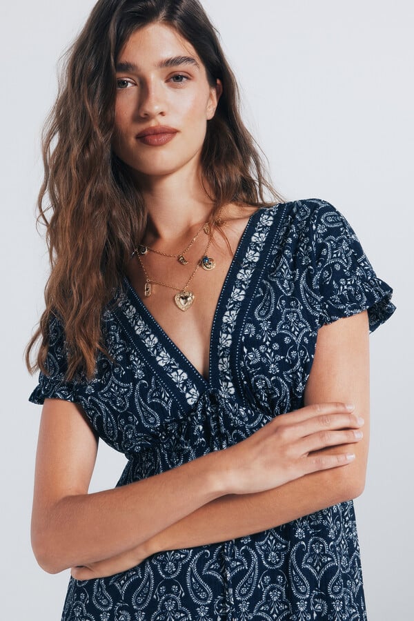 Springfield Vestido midi escote cenefa azulado