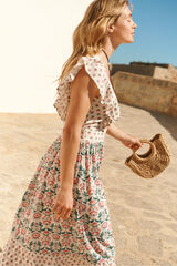 Springfield Vestido midi estampado con volantes blanco