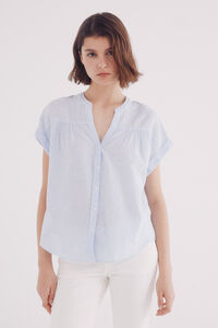 Springfield Blusa escote pico algodón lino azul