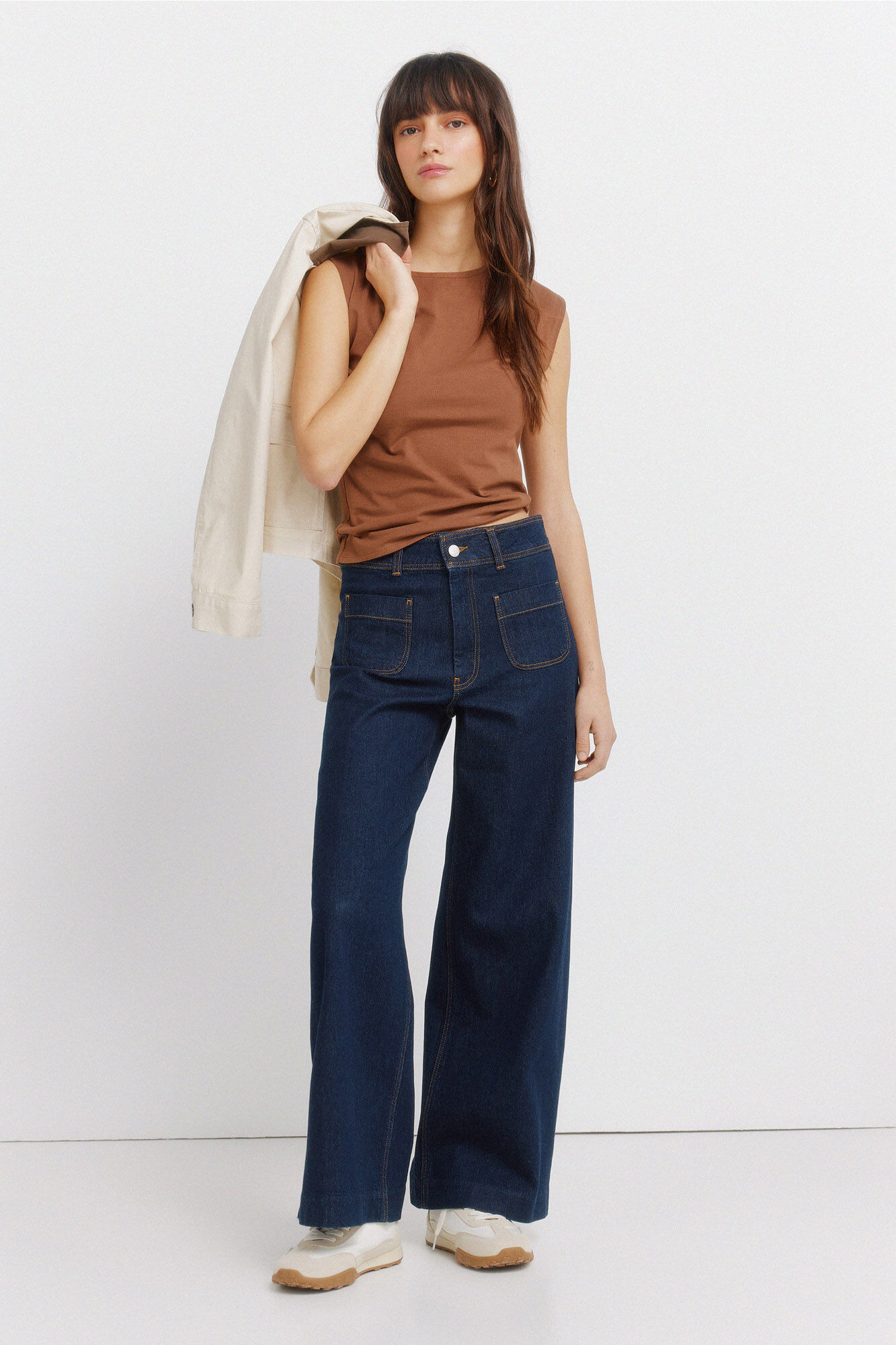 Springfield Top b&aacute;sico sin mangas de algod&oacute;n caf&eacute;