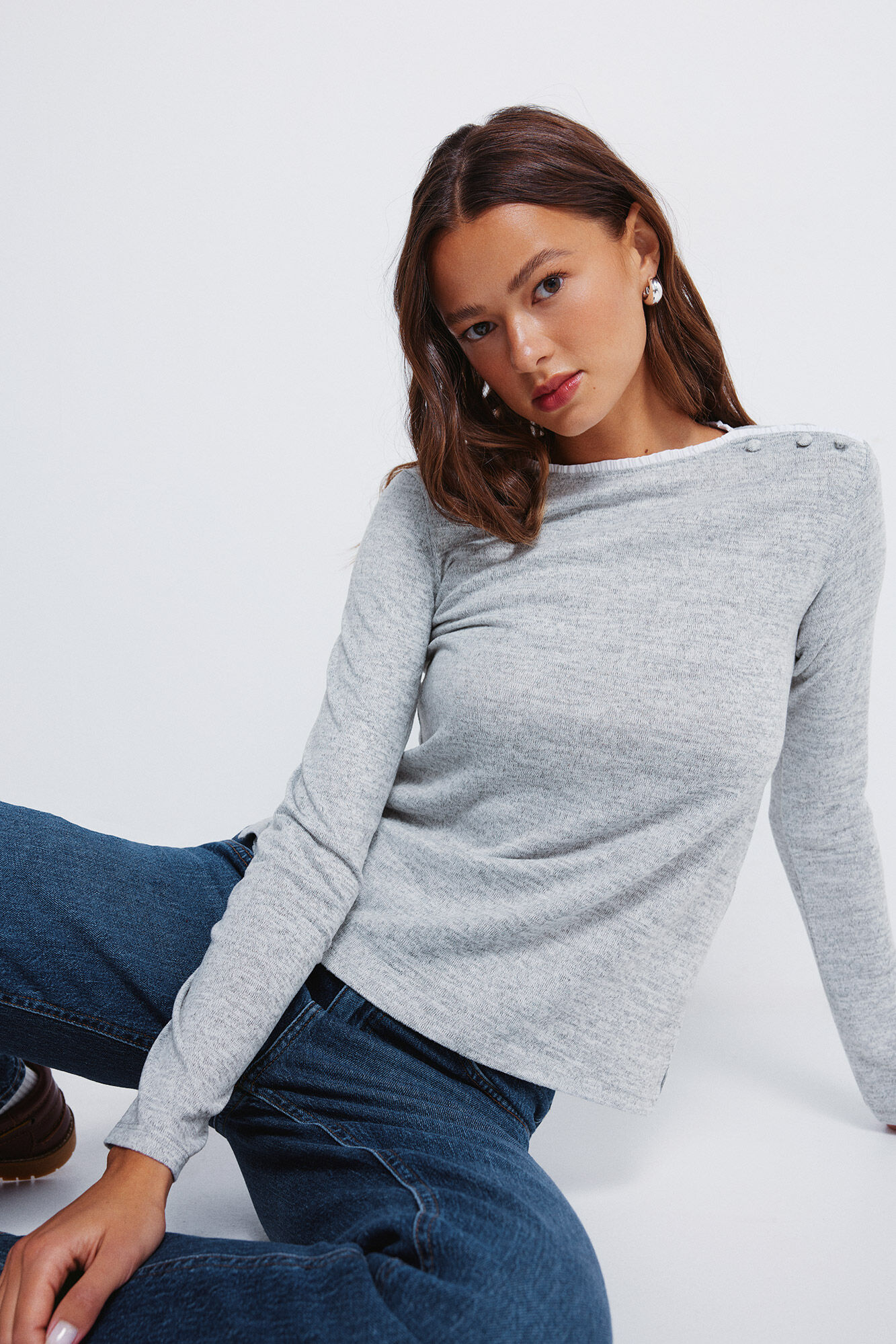 Springfield Playera con cuello y botones en los cuello  gris