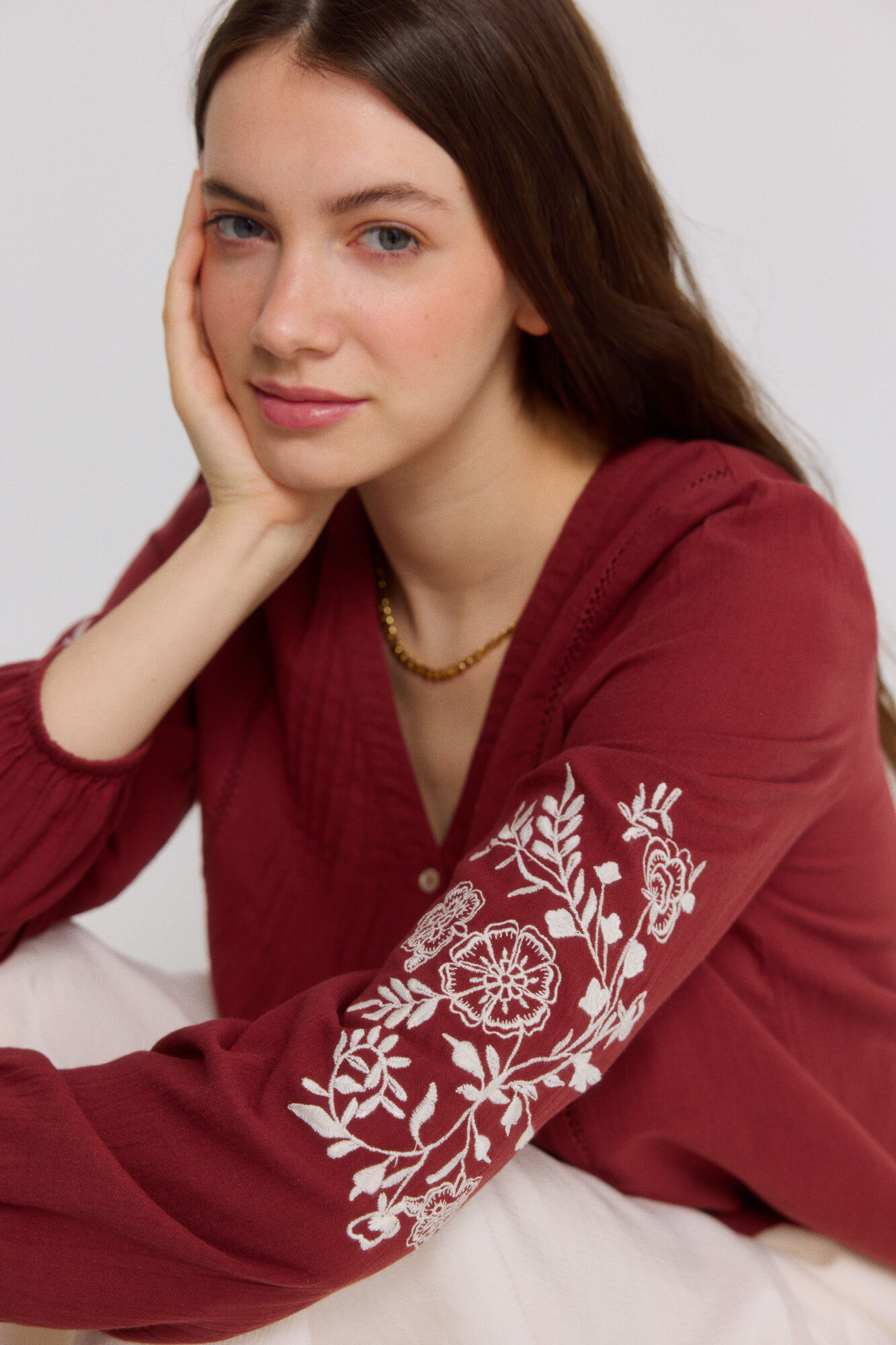 Springfield Blusa rom&aacute;ntica bordada naranja