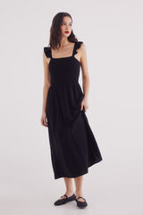 Springfield Vestido midi tirantes volante lino  negro