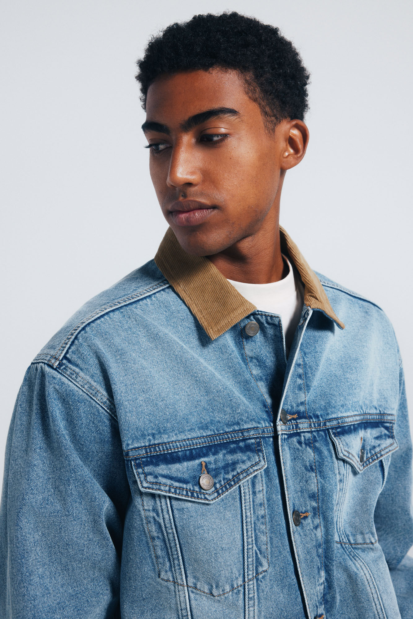 Springfield Chamarra denim oversize cuello contraste turquesa