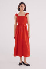 Springfield Vestido midi tirantes volante lino  rojo