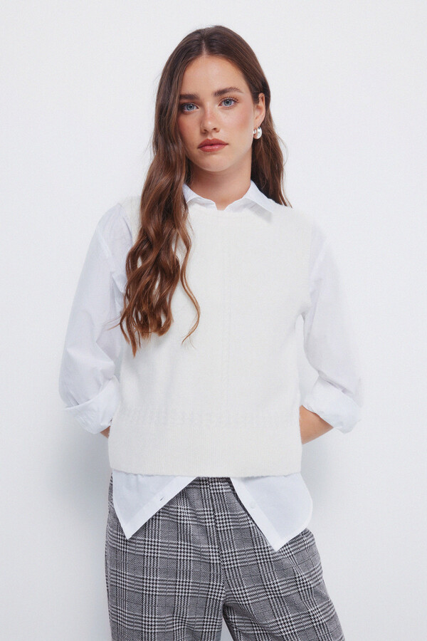 Springfield Chaleco tejido con trenzas marfil
