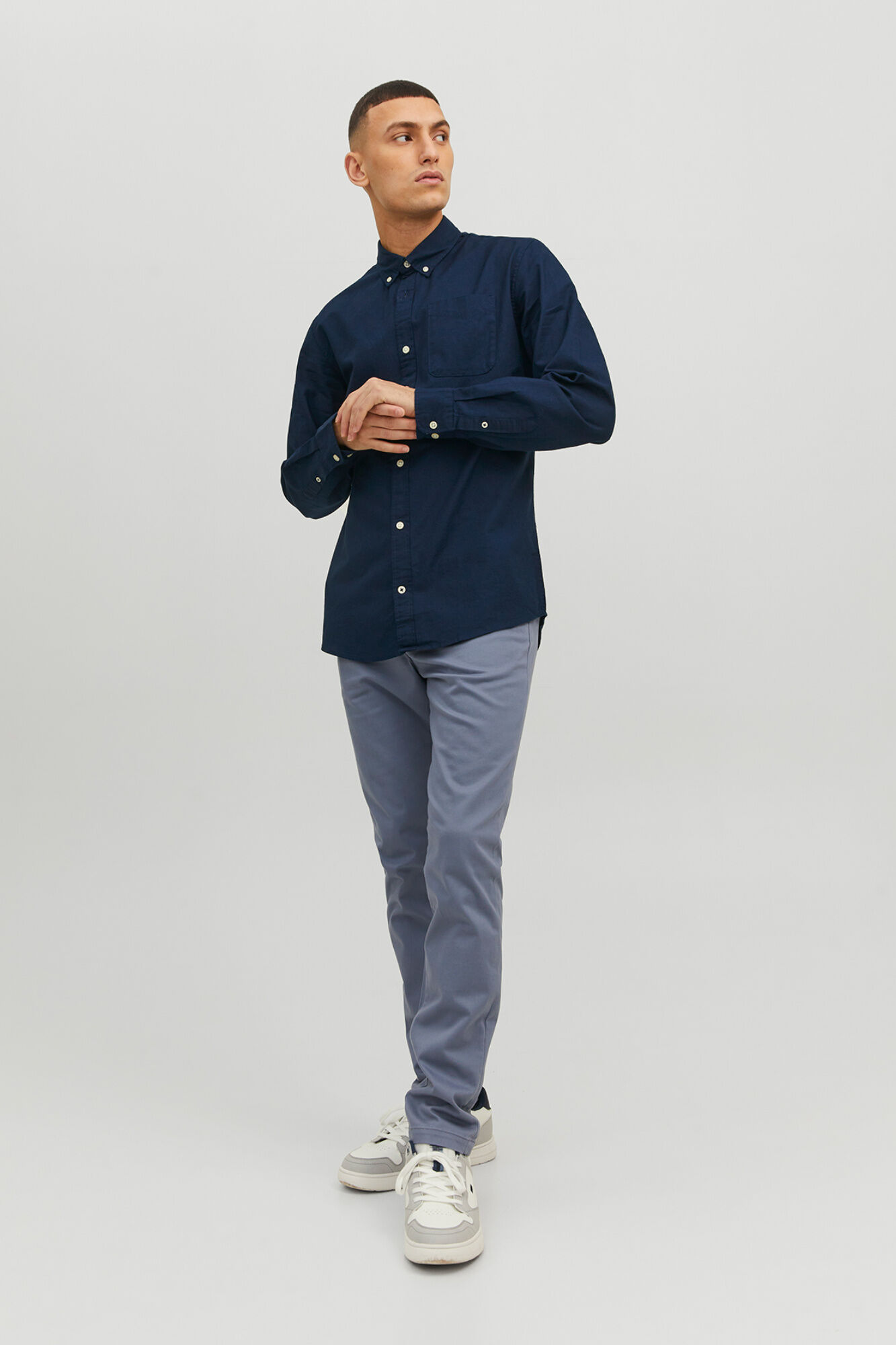 Jack & Jones Camisa oxford de algod&oacute;n marino