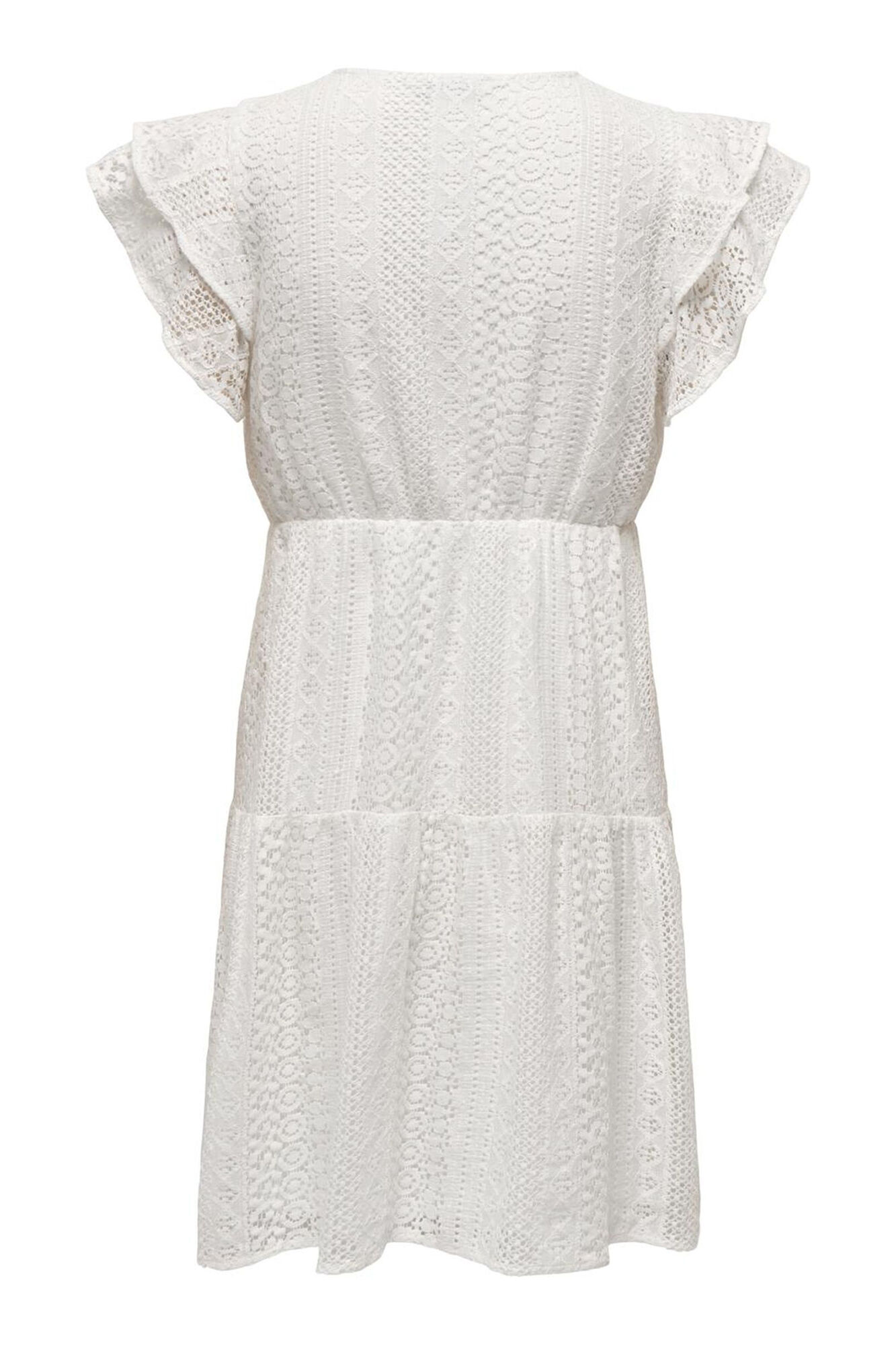 Only Vestido corto escote pico encaje natural