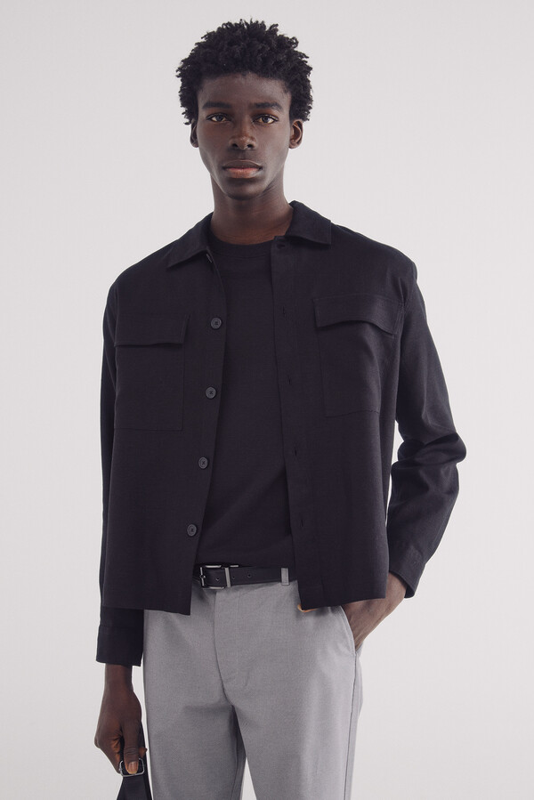 Springfield Sobrecamisa lino viscosa negro