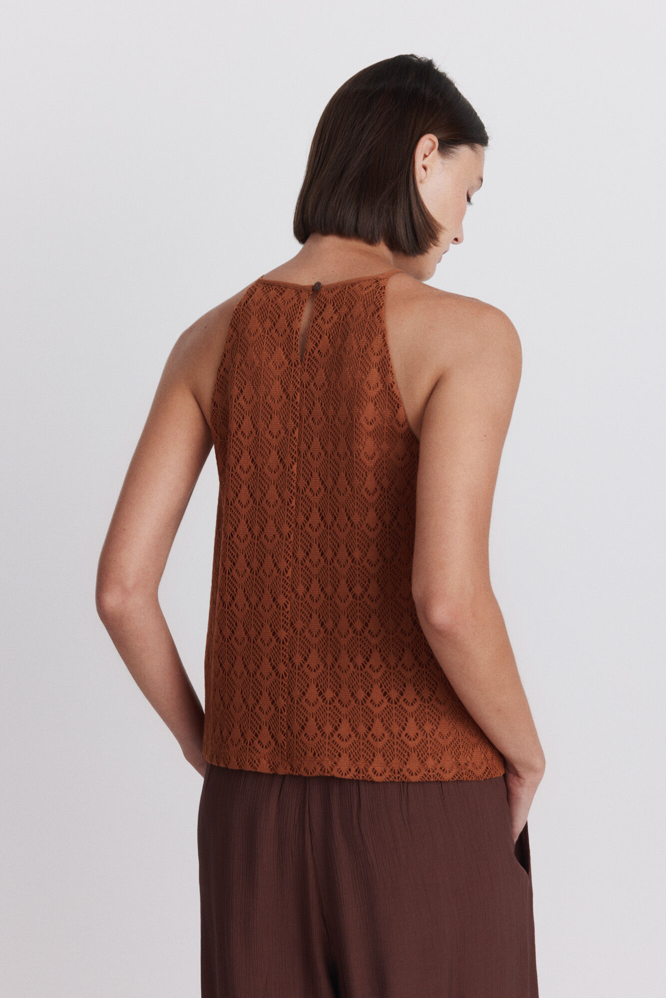 Springfield Playera halter bordada naranja