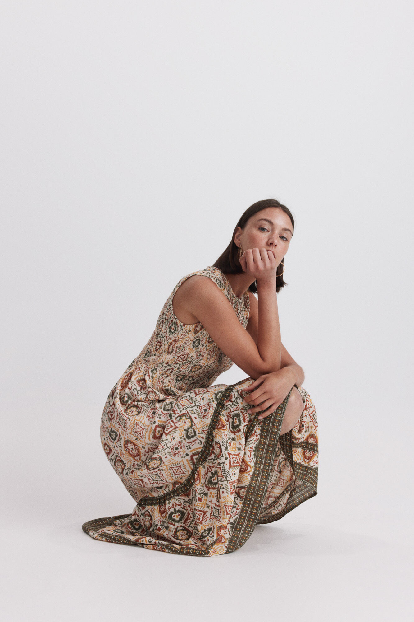 Springfield Vestido midi halter nido de abeja blanco