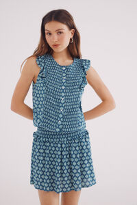 Springfield Blusa de nido de abeja con botones