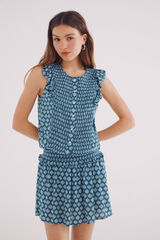 Springfield Blusa smock botones turquesa