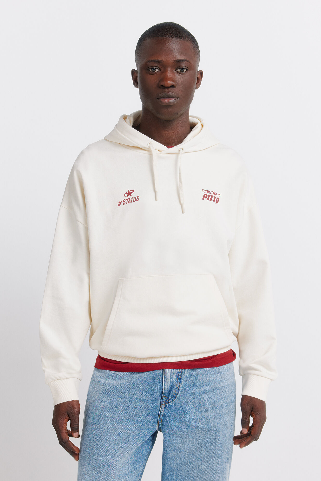 Springfield Sudadera con capucha estampado de pizza blanco