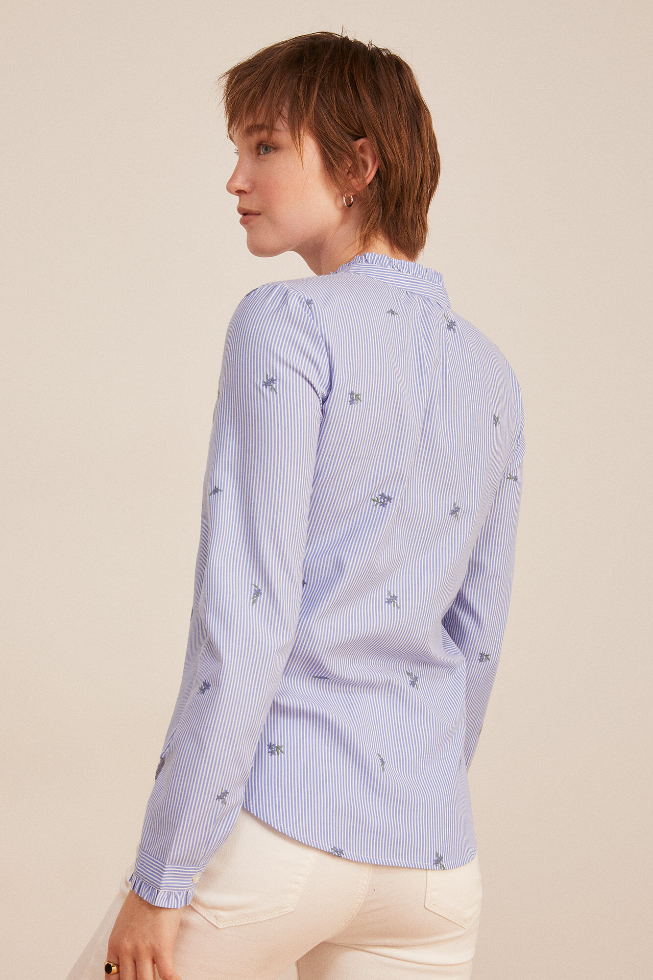 Springfield Blusa Rayas Bordados Flor azul