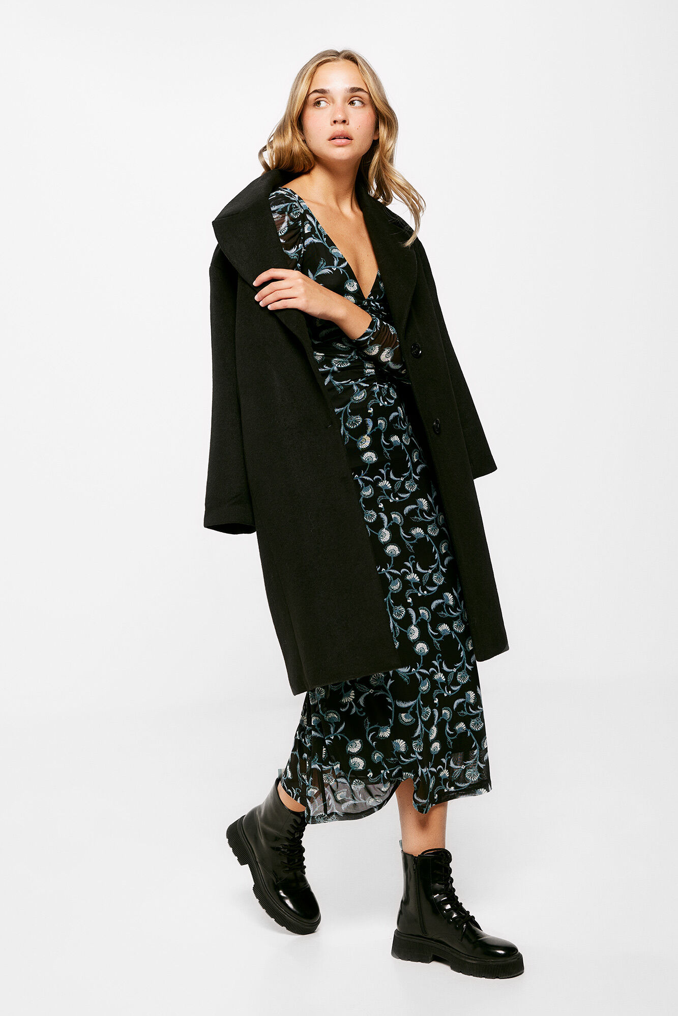 Springfield Vestido Midi Gasa Estampado negro