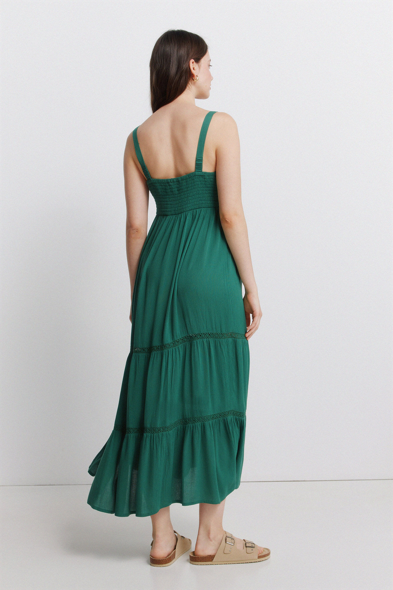 Springfield Vestido midi bimateria crochet verde