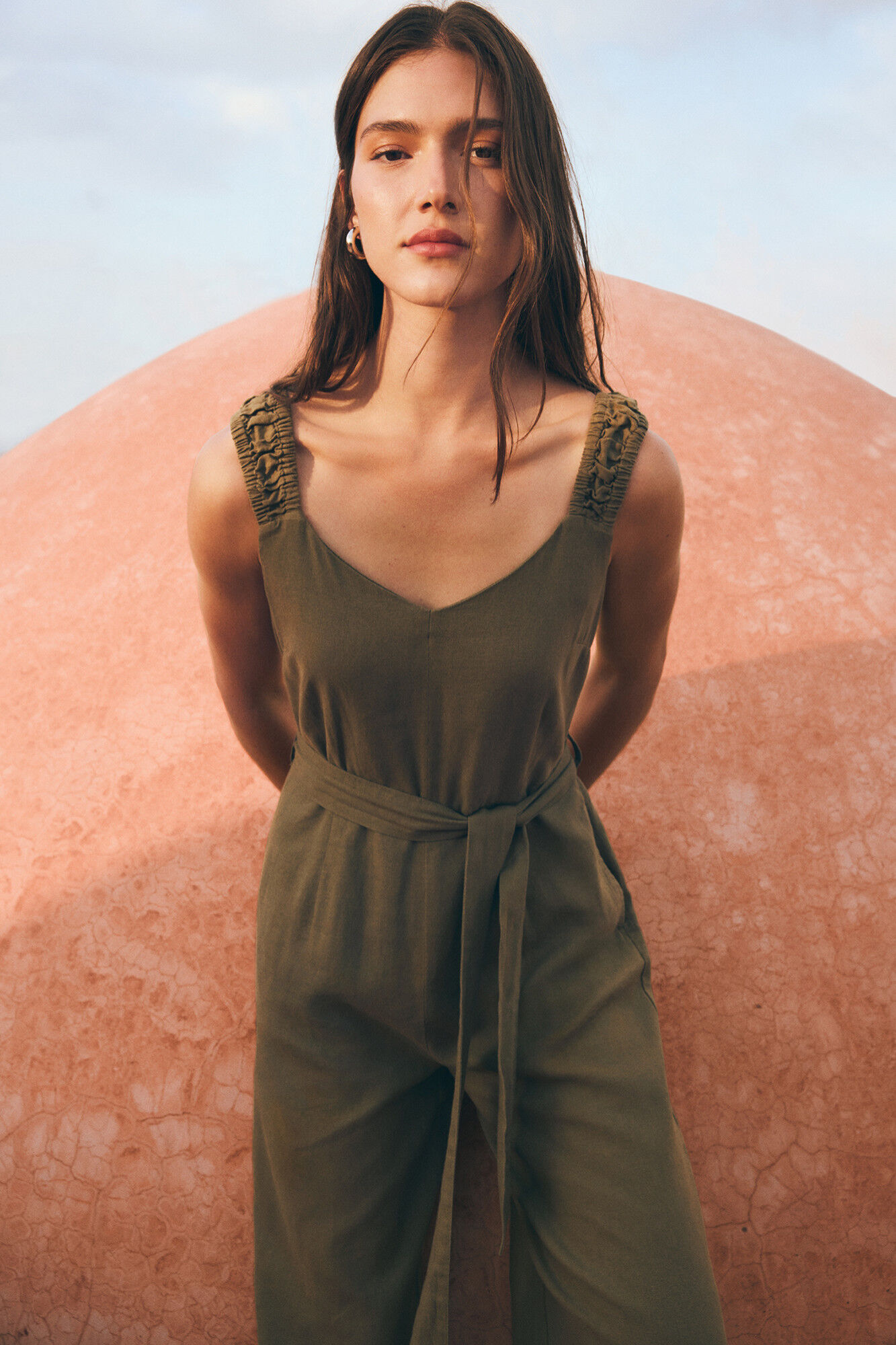 Springfield Jumpsuit de lino con tirantes el&aacute;sticos