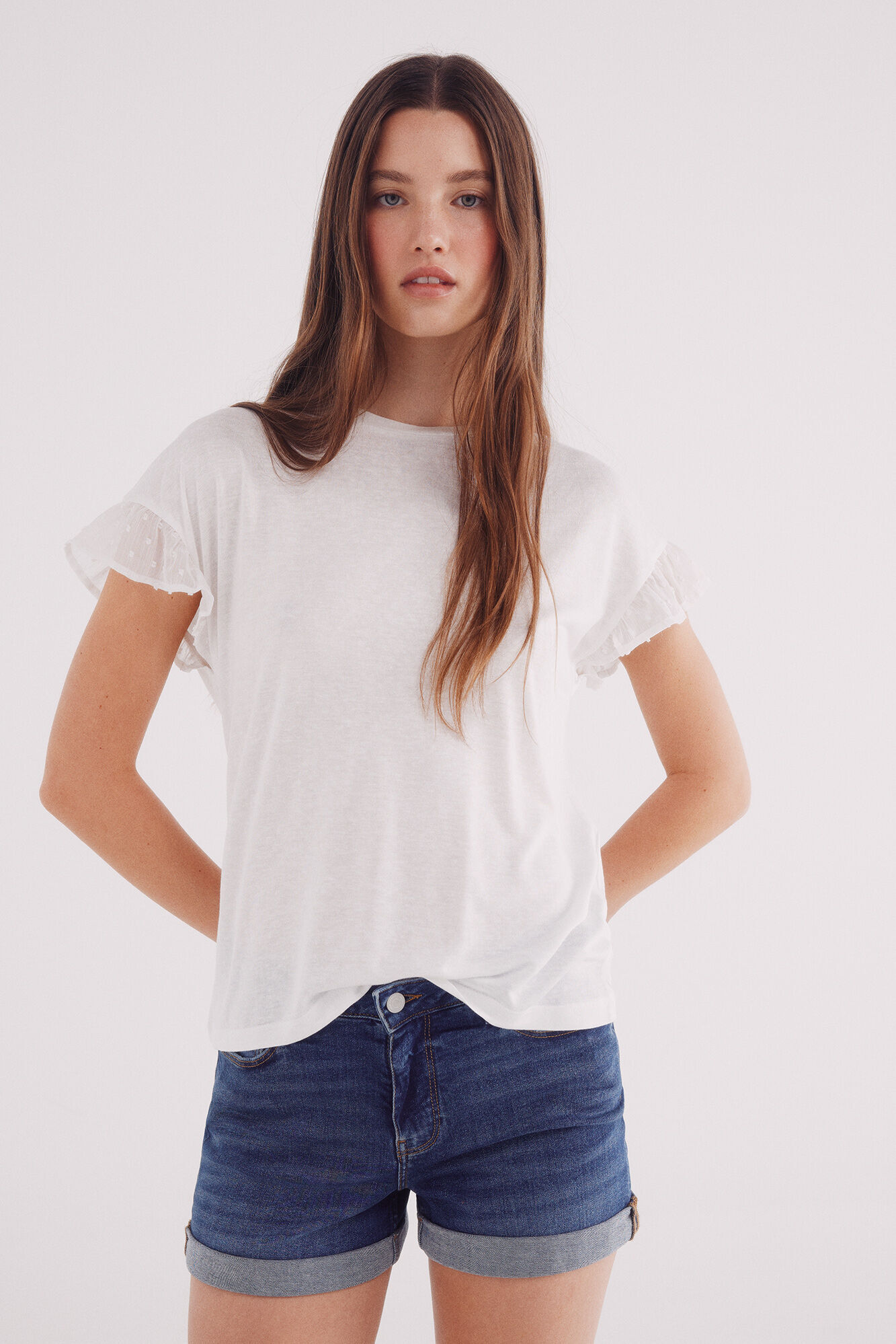 Springfield Playera manga volante plumet&iacute; amarillo