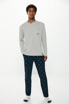 Springfield Pijama largo rib perro salchicha gris