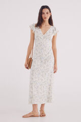 Springfield Vestido midi escote frunces estampado  café