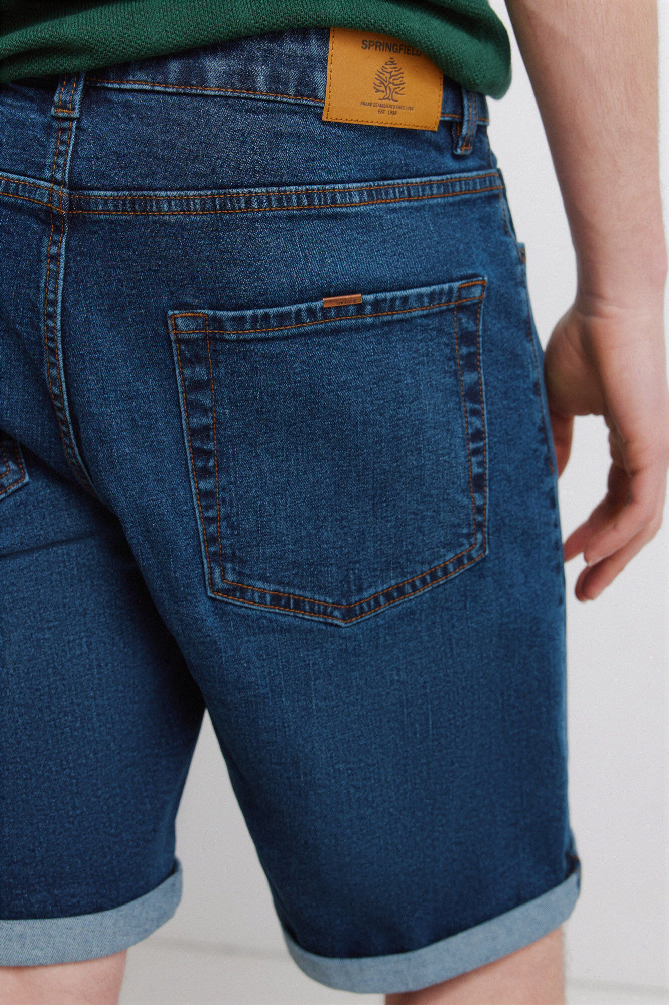 Springfield Bermudas de mezclilla b&aacute;sicas lavado oscuro slim fit azul