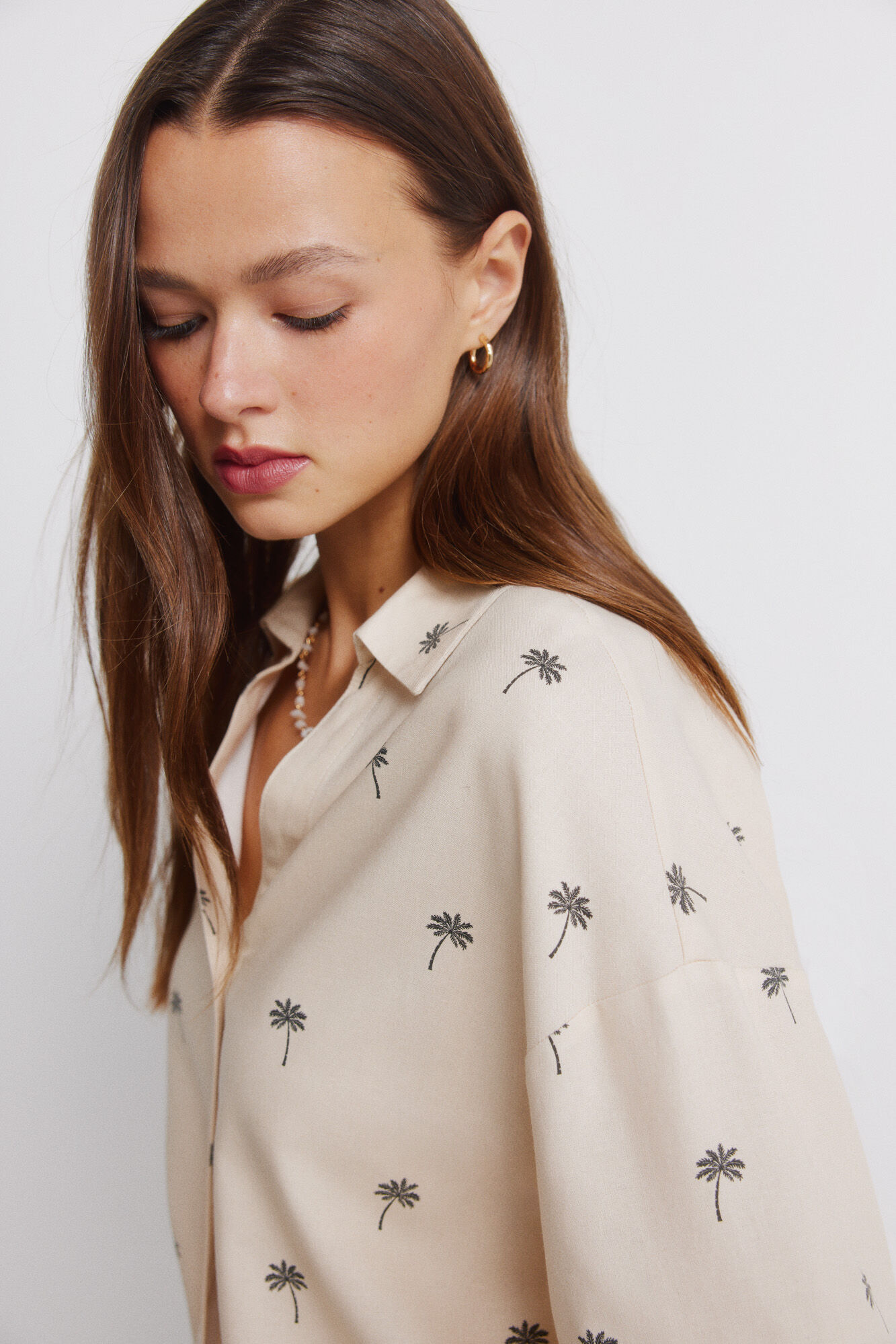 Springfield Camisa de manga corta oversize de lino caf&eacute;