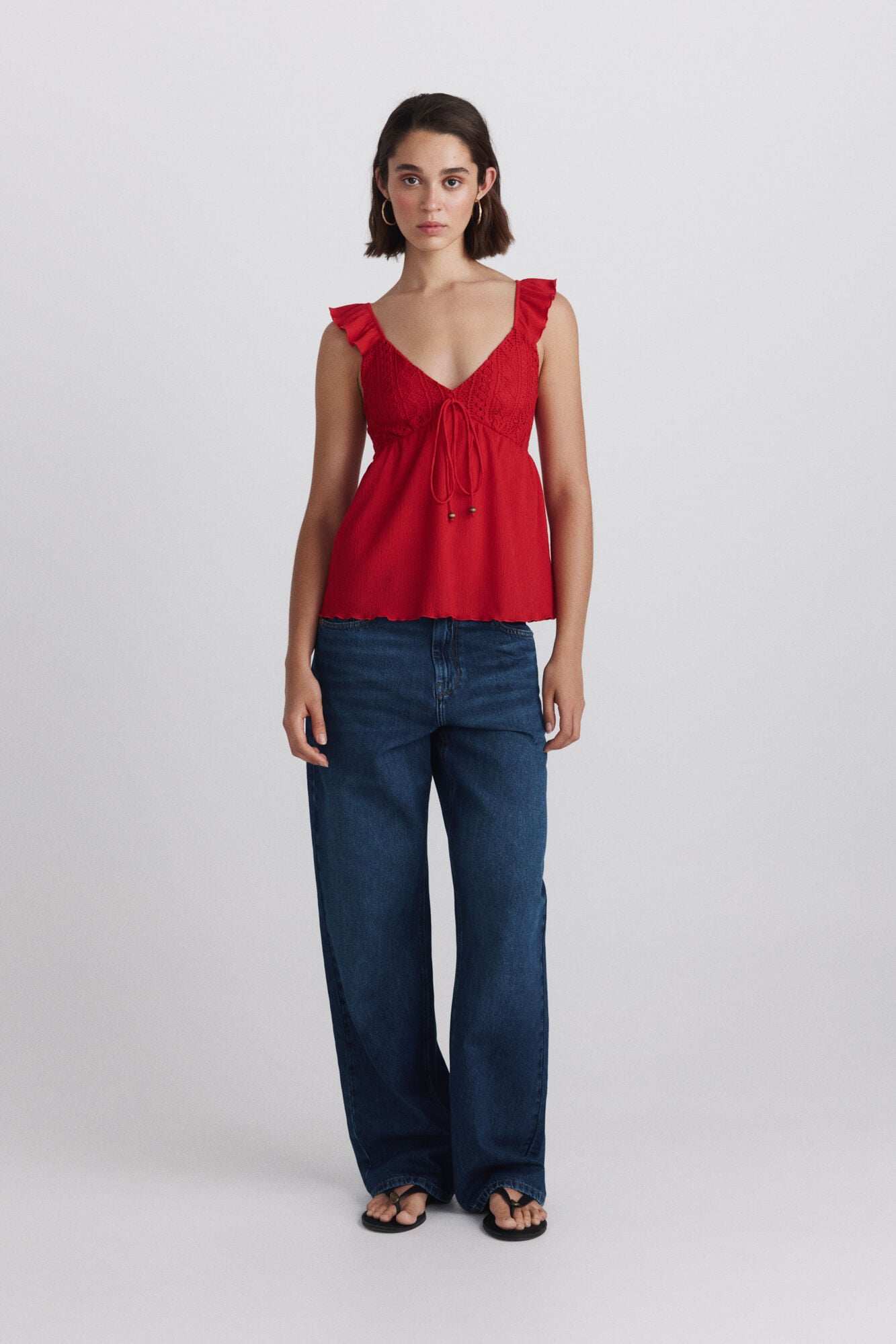 Springfield Playera de tirantes con volantes rojo