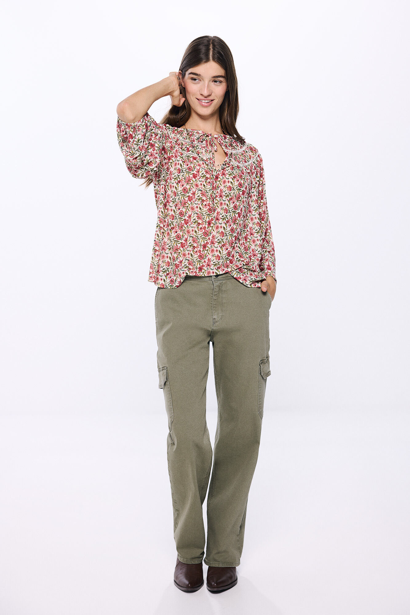 Springfield Blusa estampada lace beige